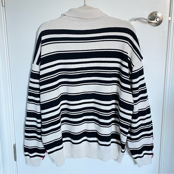Zara Men's Black/Red/White Knit Striped Quarter Button Sweater - 35545 - Picture 7 of 13